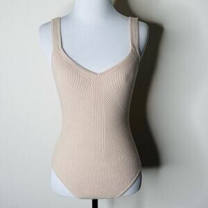 Abercrombie Tan Ribbed Seamless V-Neck Bodysuit